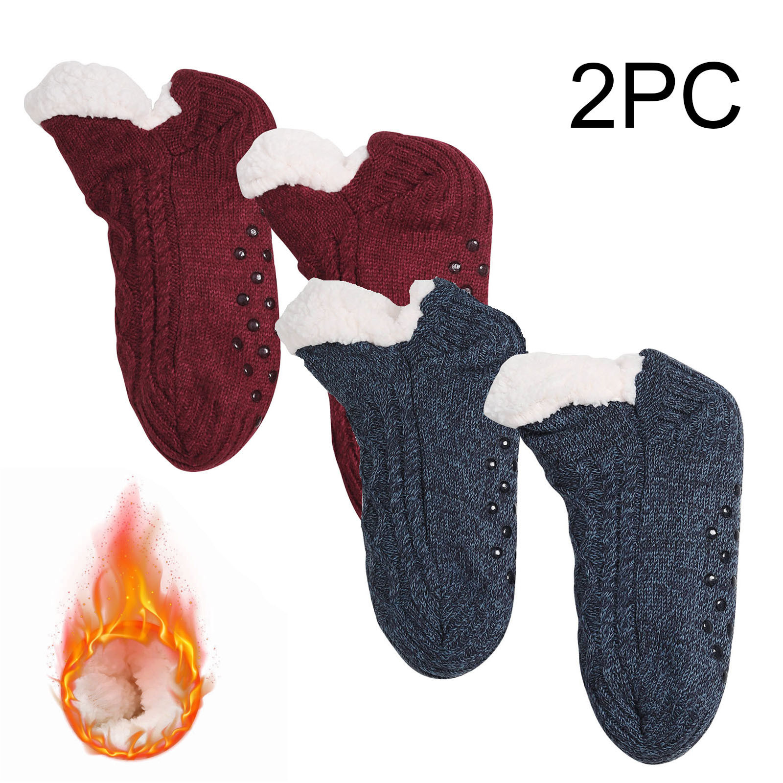 YYYTop Kids Warm Socks, Toddler Boys Wool Socks, 2Pc Toddler Kids Boys Girls Winter Thickening Snow Socks Plusher Warm Non Slip Socks Lace Socks Winter Slipper Socks Navy $15 \u0026 Under